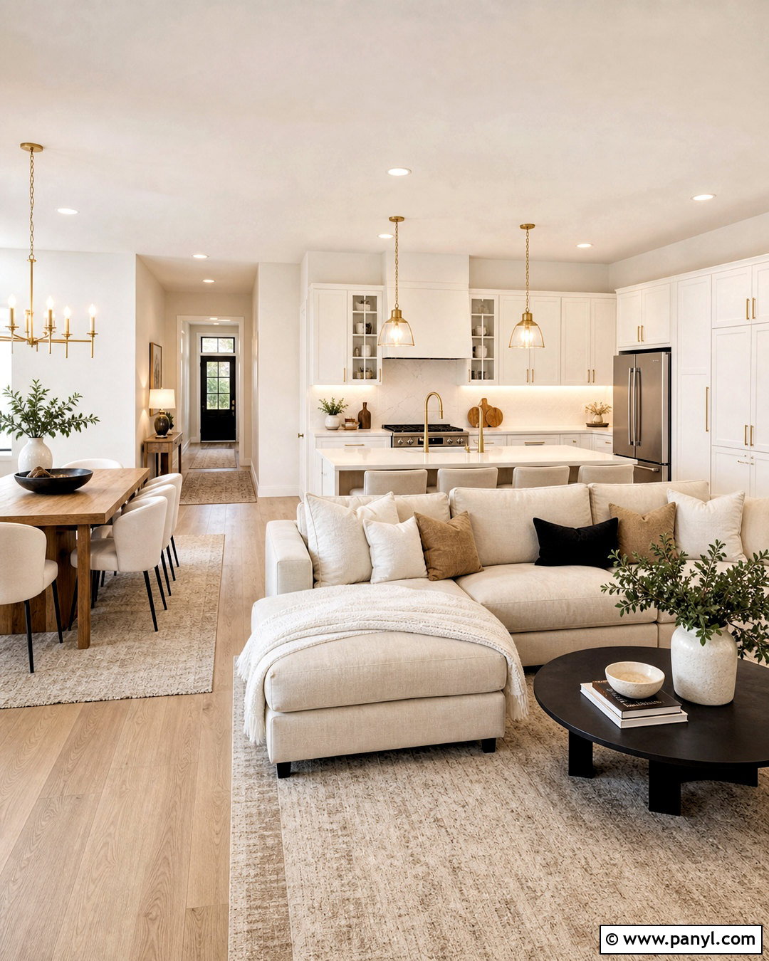 White and Gold Open Concept Interior - 20 white and gold interior design ideas