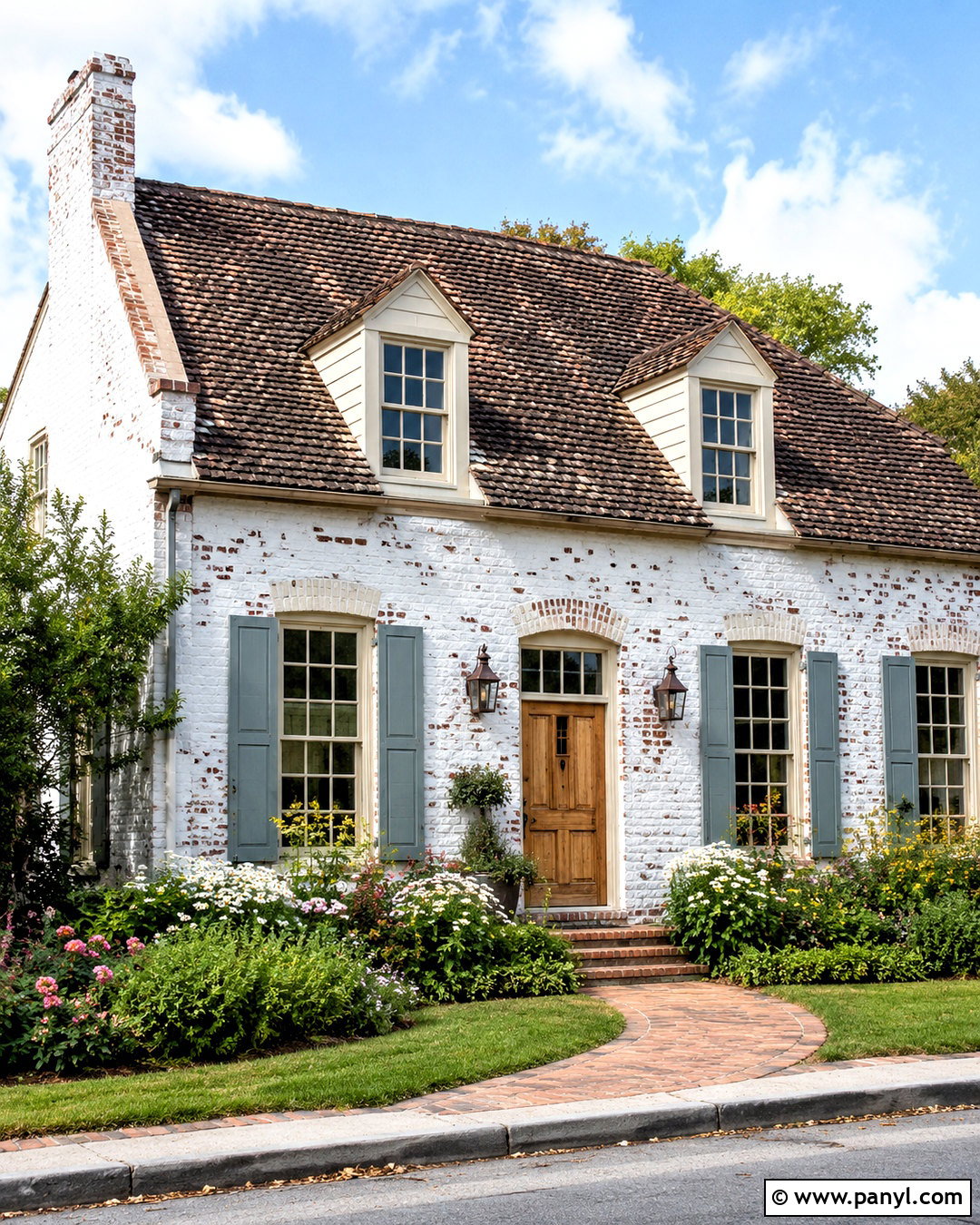 Whitewashed Brick Cottage Facade - 20 brick wall before and after painting ideas