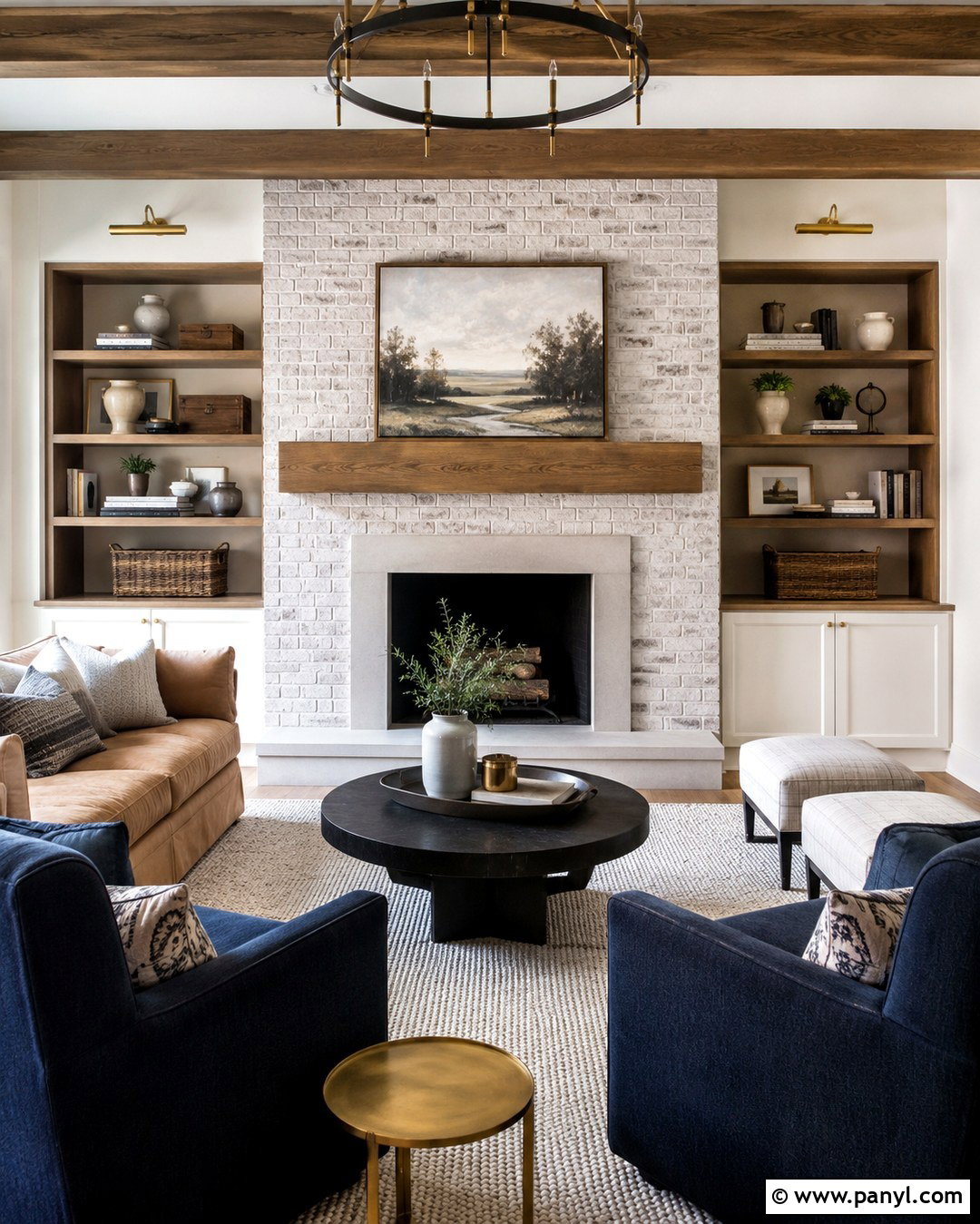 Whitewashed Brick Fireplace With Built-Ins - 20 White Wash Interior Brick Wall Ideas