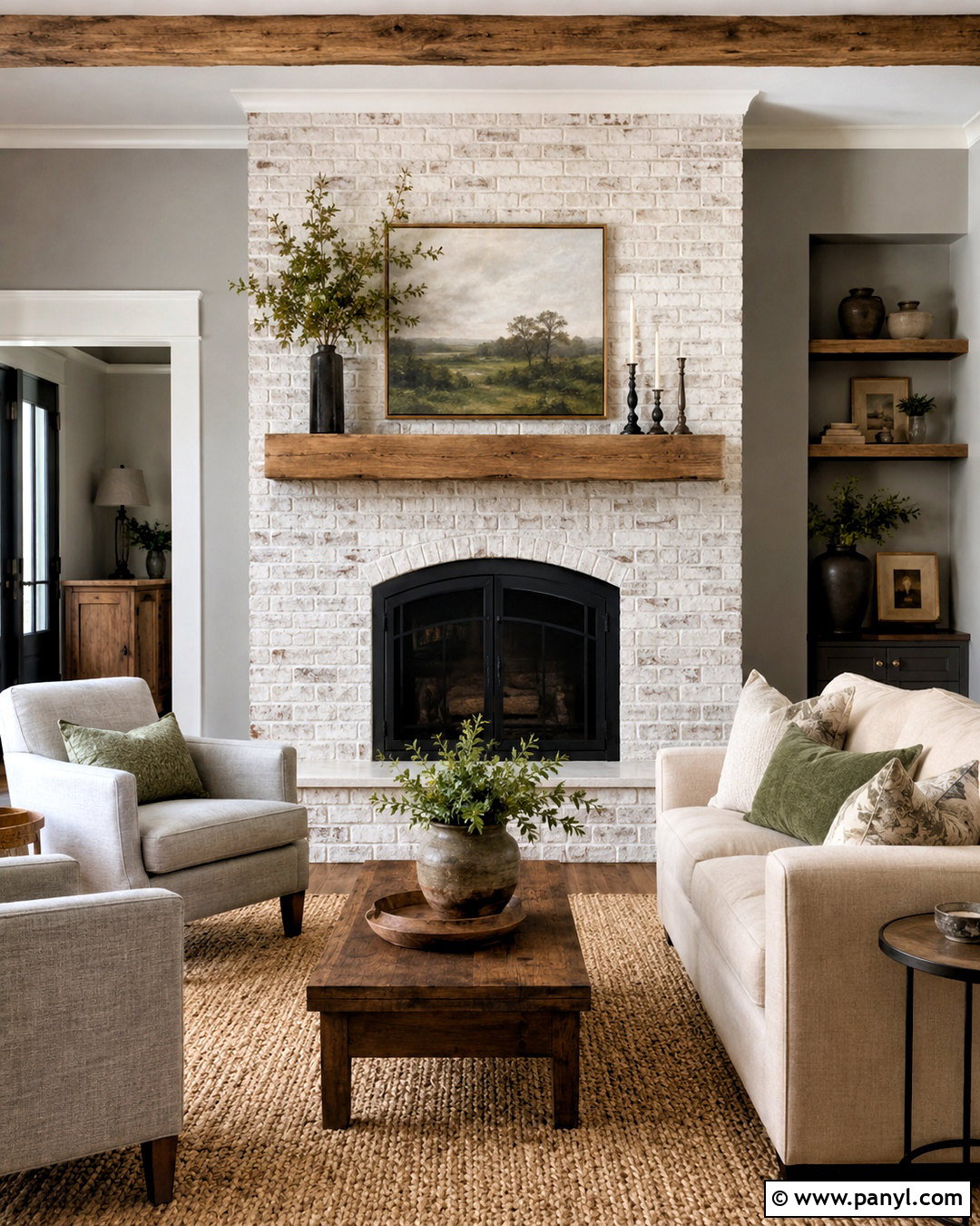Whitewashed Brick Fireplace With Gray Walls - 20 What Color Fireplace With Gray Walls