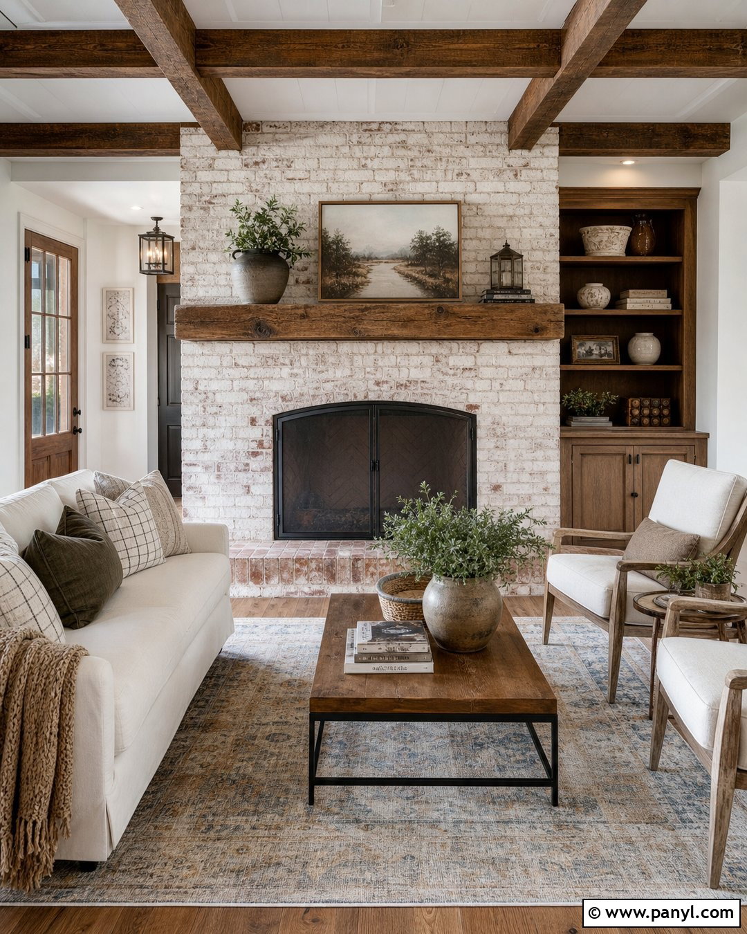 Whitewashed Brick Fireplace - 20 Interior Painted Brick Ideas
