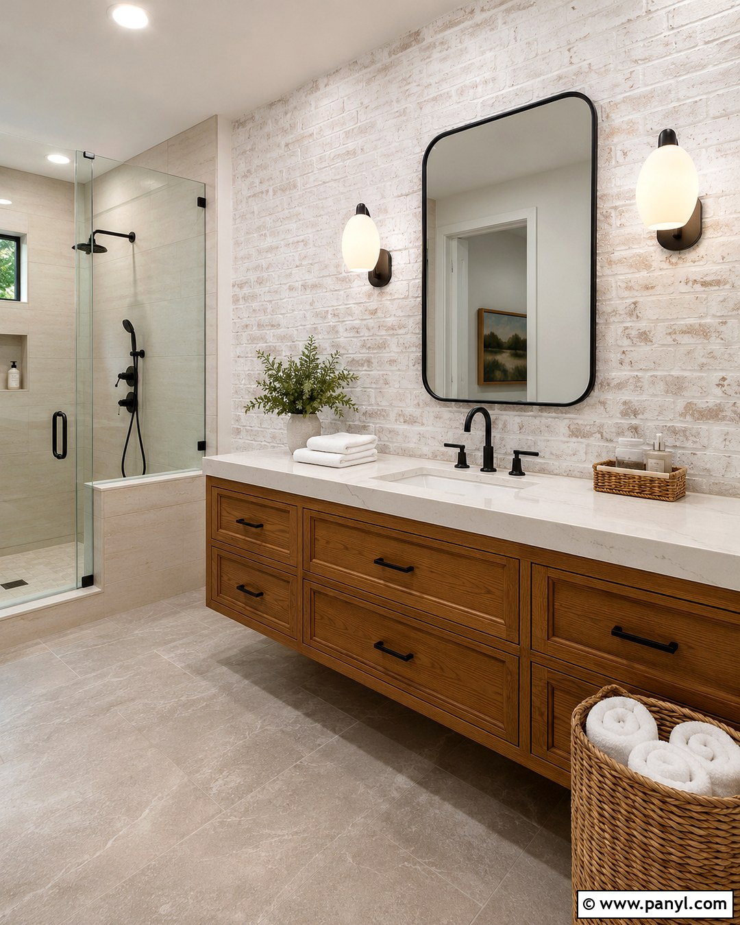 Whitewashed Brick Wall Bathroom - 20 White Wash Interior Brick Wall Ideas