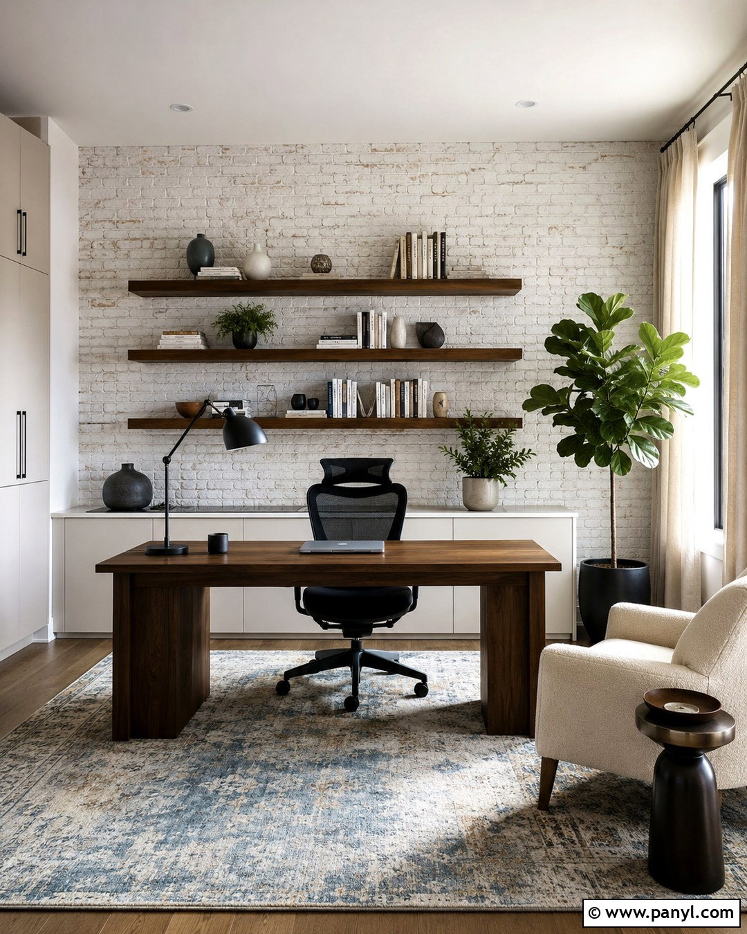 Whitewashed Brick Wall Home Office - 20 White Wash Interior Brick Wall Ideas