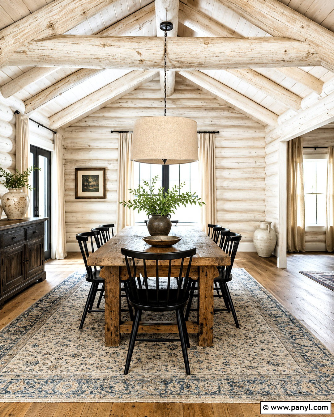 Whitewashed Log Dining Room - 20 painted log home interior ideas
