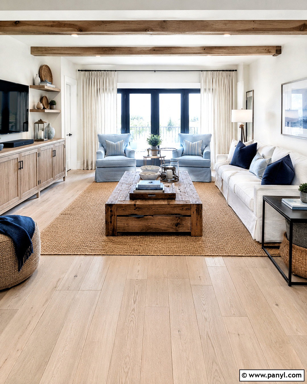 Whitewashed Oak And Reclaimed Pine Living Room - 20 different wood tones in one room ideas