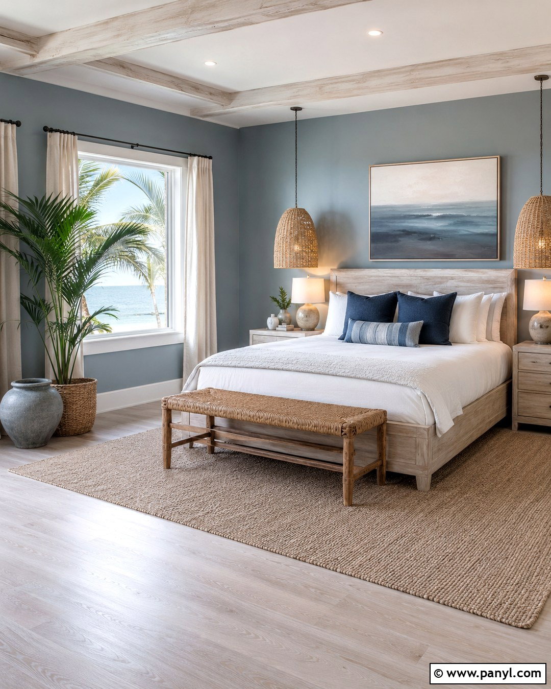 Whitewashed Wood And Coastal Blue Walls - 20 Wood And Wall Color Combination Ideas