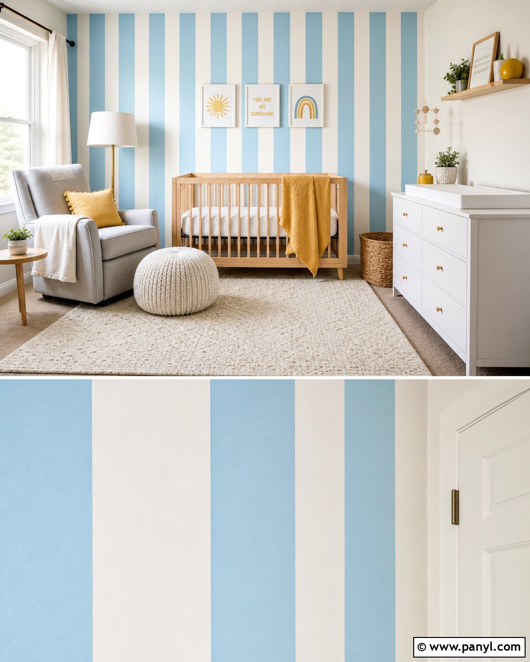 Wide Blue Stripe Wall Nursery - 25 Blue Stripe Painted Wall Ideas