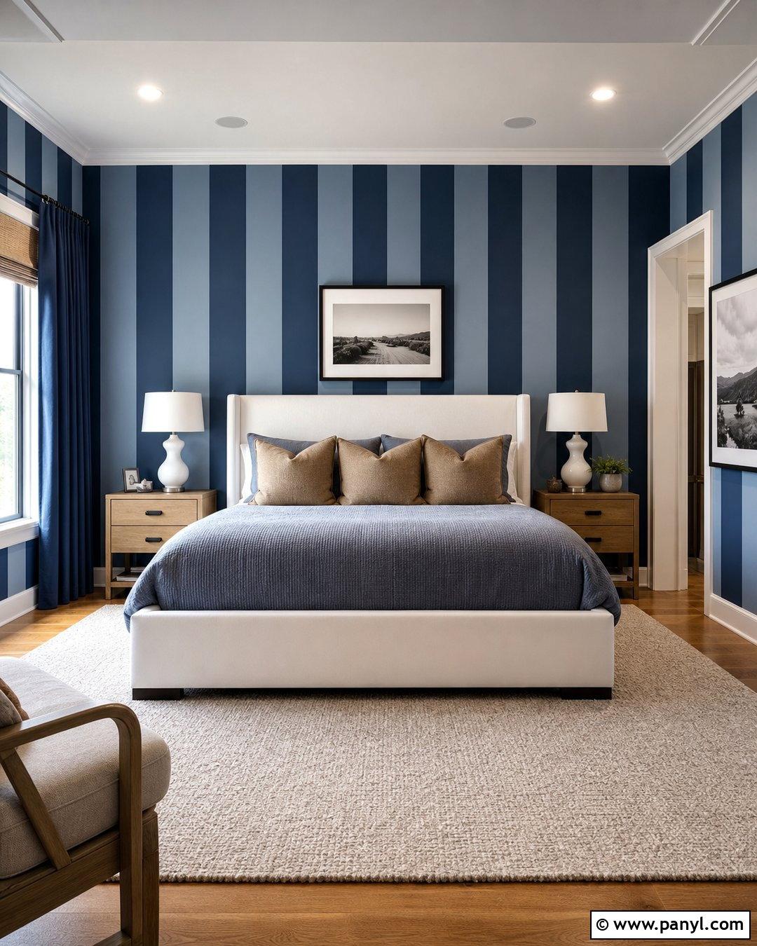 Wide Blue Striped Bedroom Walls - 35 Blue Striped Walls