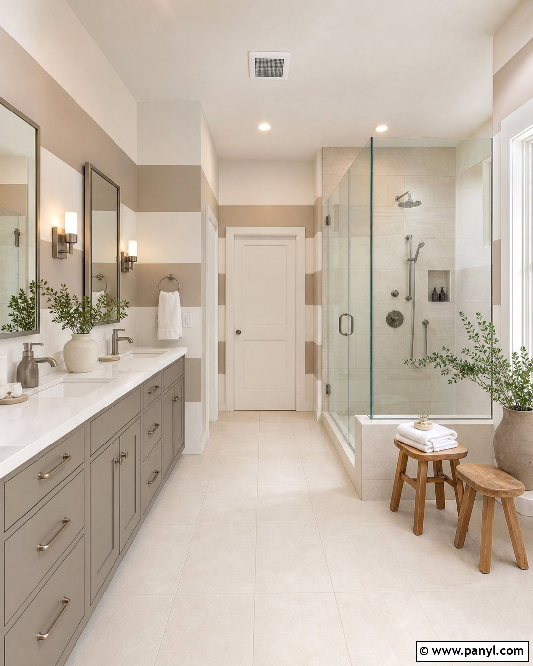 Wide Neutral Striped Bathroom Walls - 20 Elegant Bathroom With Striped Walls