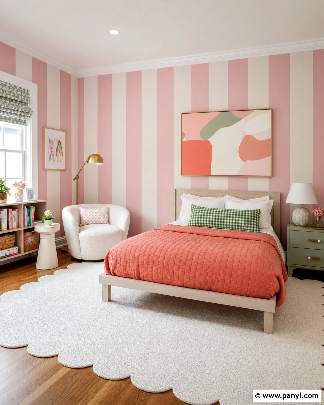 Wide Pink Stripe Girls Bedroom - 30 pink stripe wall ideas