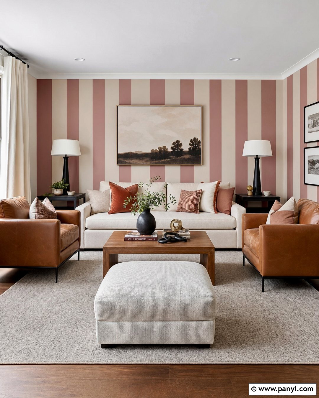 Wide Pink Striped Living Room Walls - 30 Pink Striped Walls