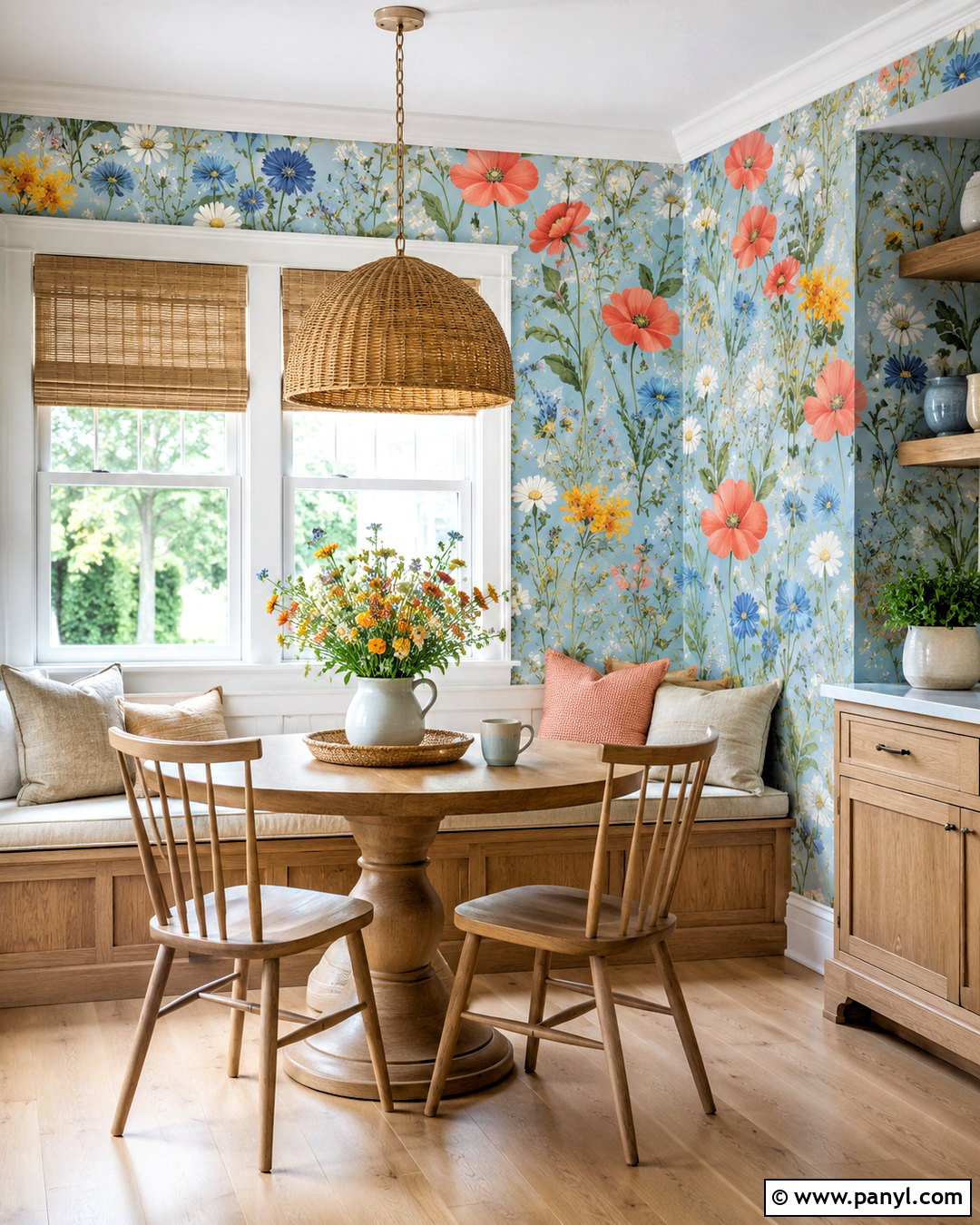 Wildflower Wallpaper Breakfast Nook - 20 large floral wallpaper ideas