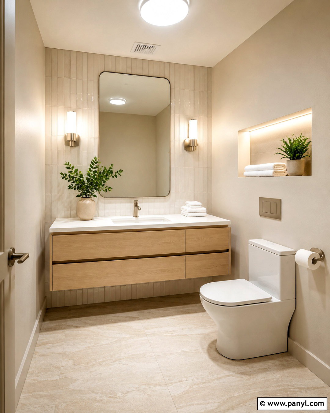Windowless Toilet With Layered Lighting - 20 little toilet ideas