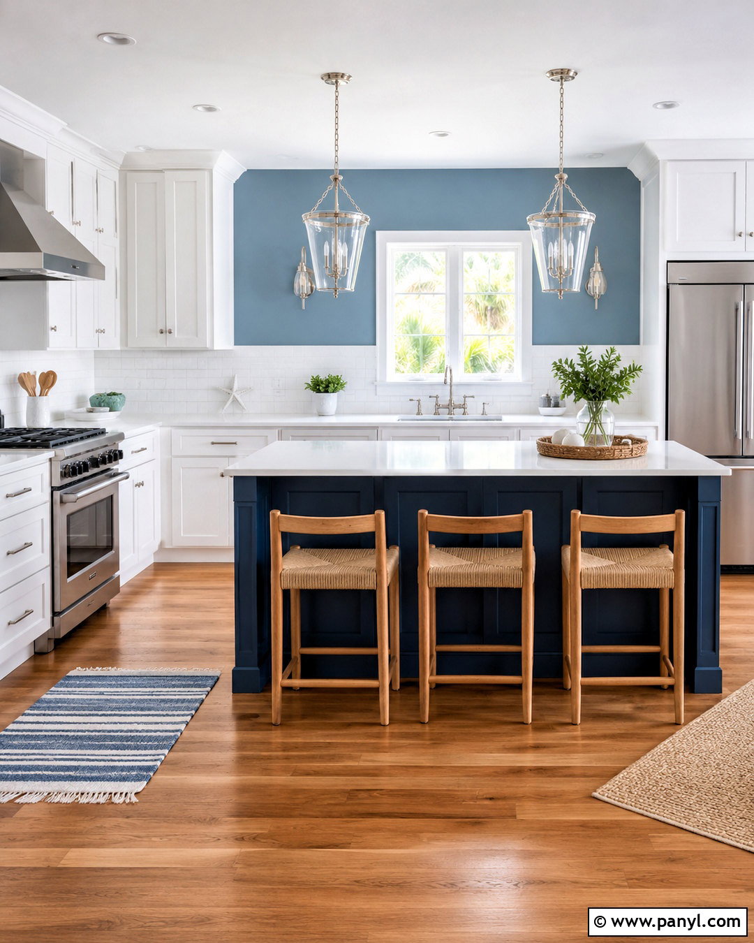 Windy Blue Kitchen Walls With A Navy Island - 20 Windy Blue Kitchen Walls