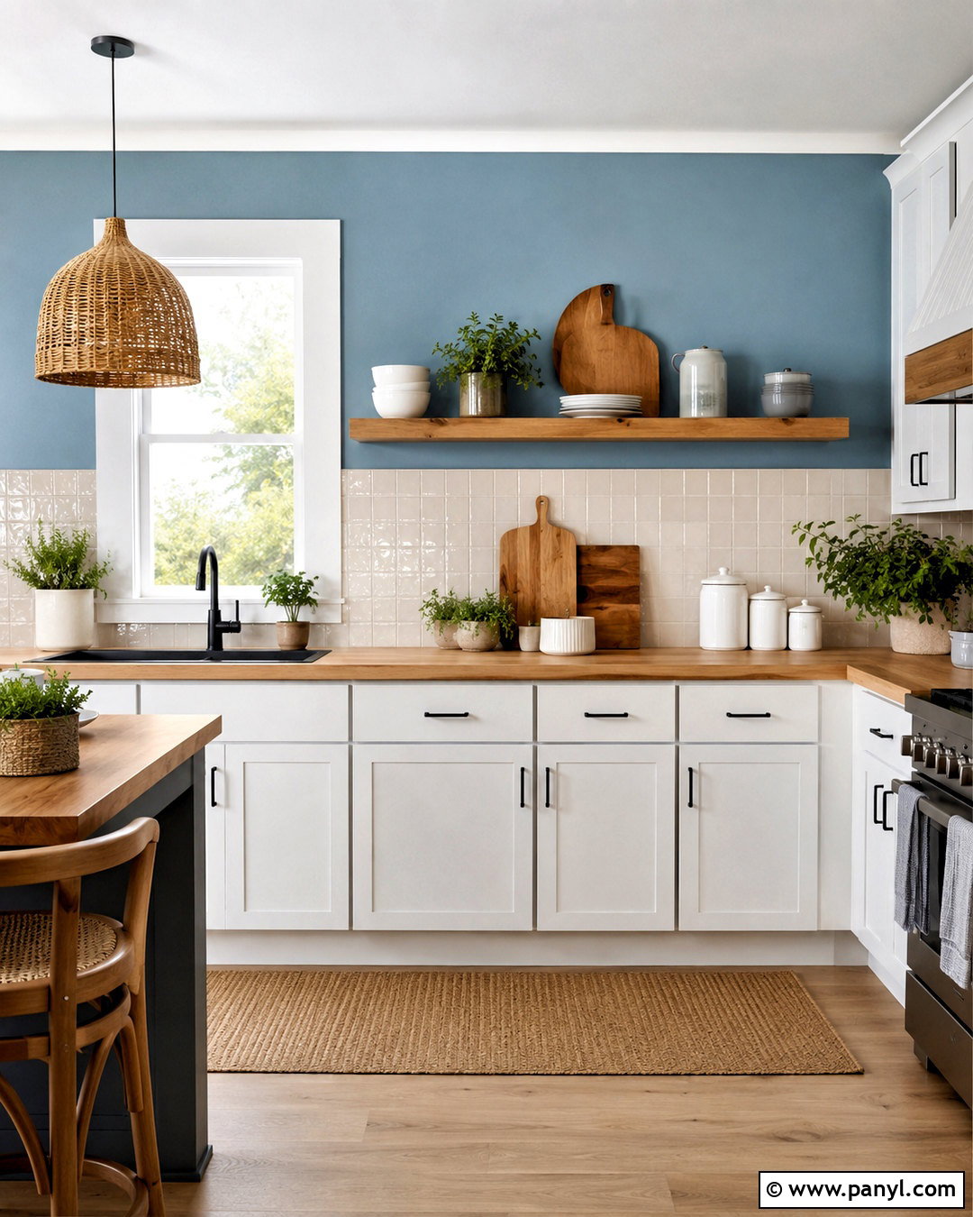 Windy Blue Kitchen Walls With Butcher Block Counters - 20 Windy Blue Kitchen Walls