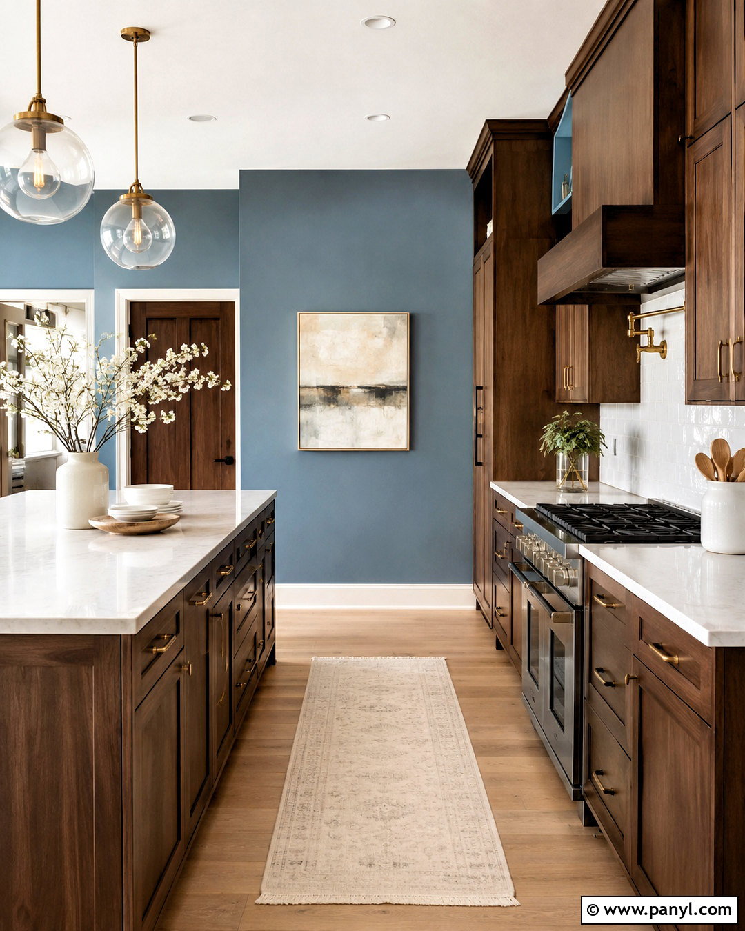Windy Blue Kitchen Walls With Dark Wood Cabinets - 20 Windy Blue Kitchen Walls