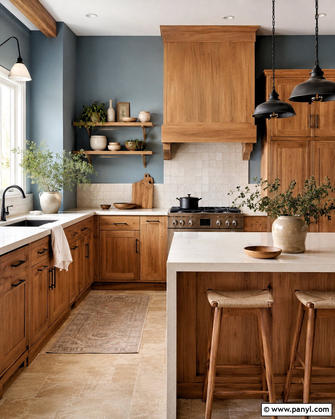 Windy Blue Kitchen Walls With Oak Cabinets - 20 Windy Blue Kitchen Walls