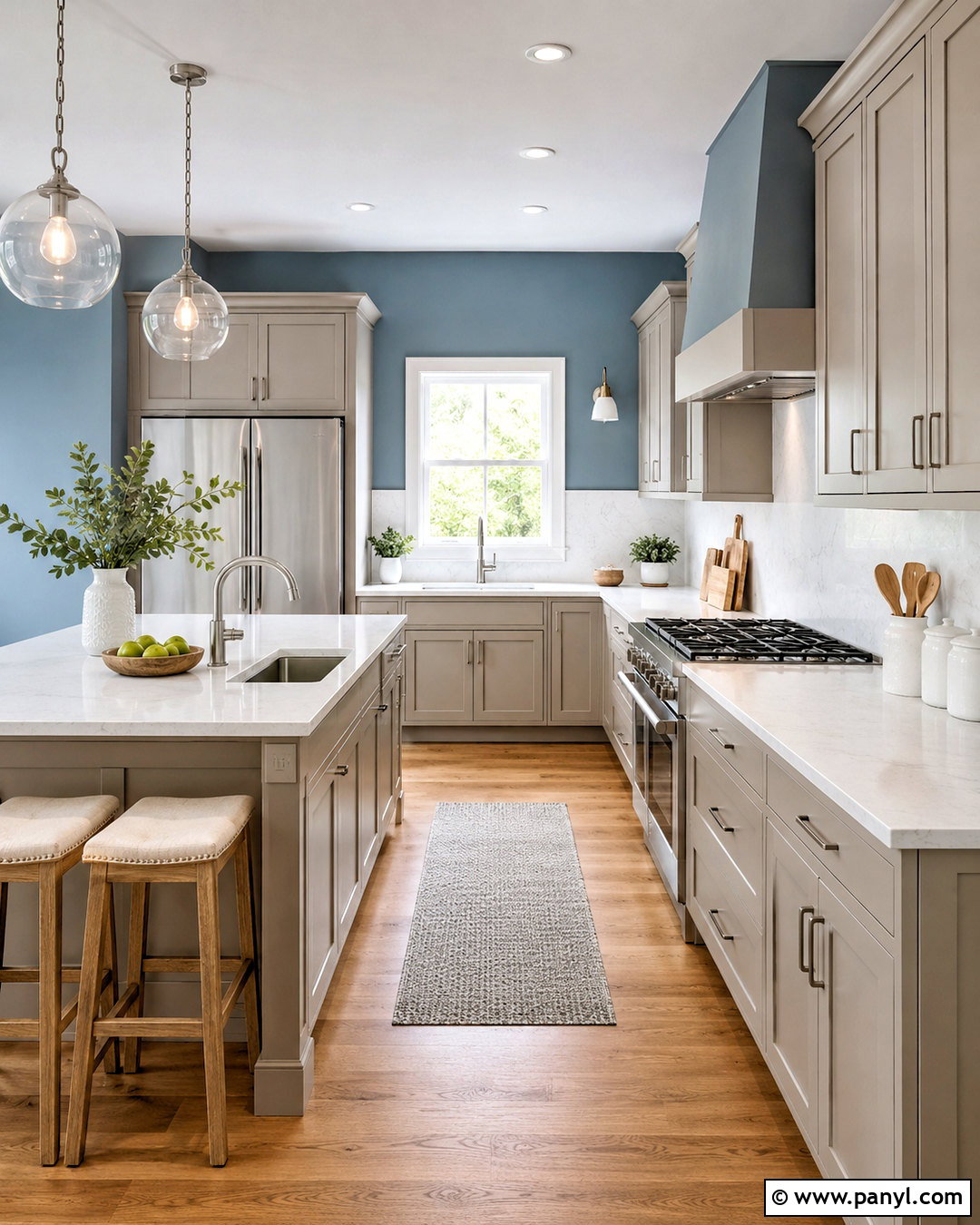 Windy Blue Kitchen Walls With White Quartz - 20 Windy Blue Kitchen Walls