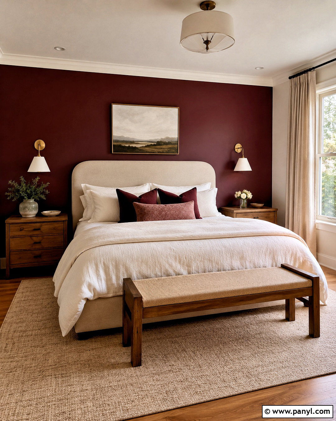 Wine Red Accent Wall Behind The Bed - 20 Wine Red Accent Wall Ideas