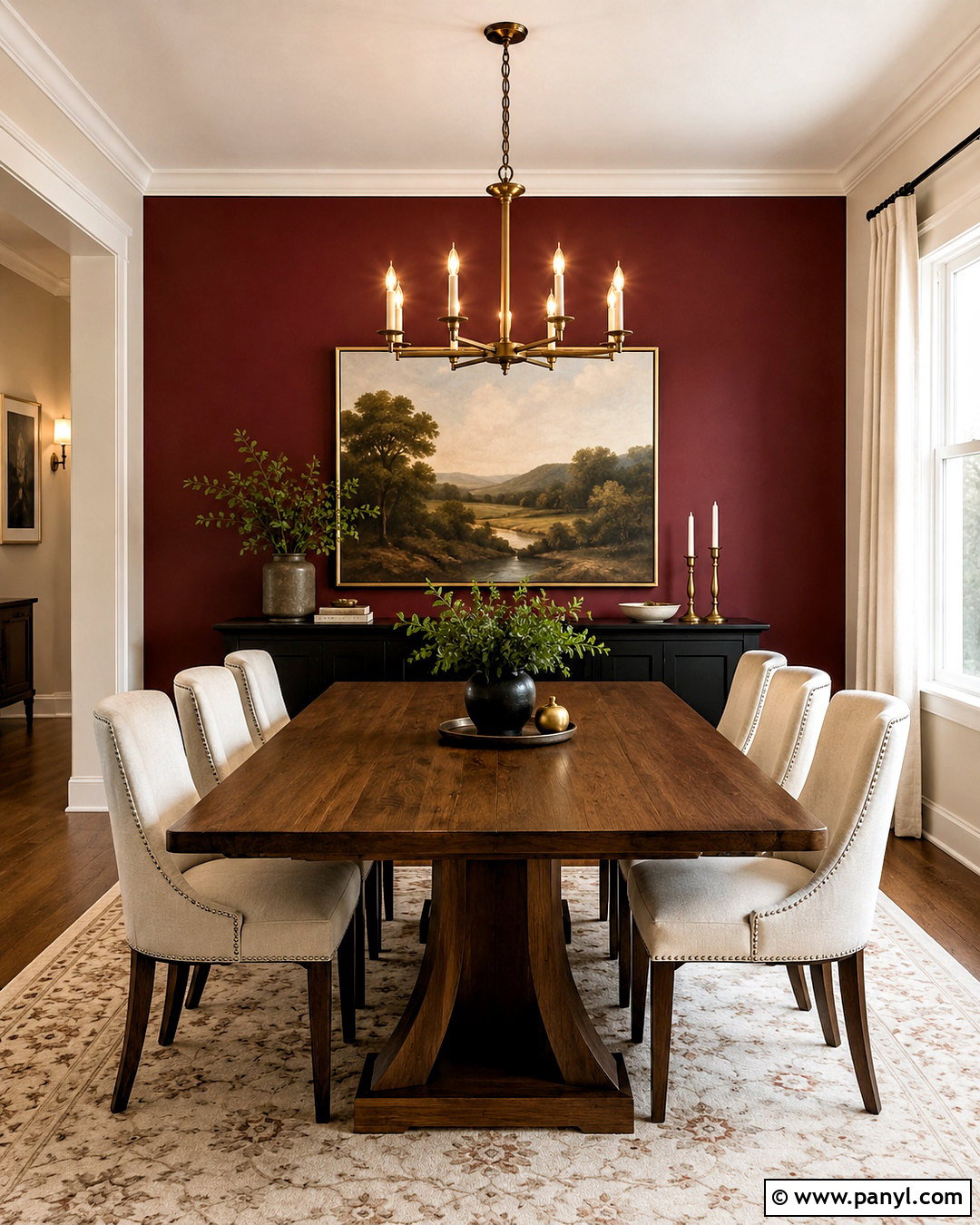 Wine Red Accent Wall In The Dining Room - 20 Wine Red Accent Wall Ideas