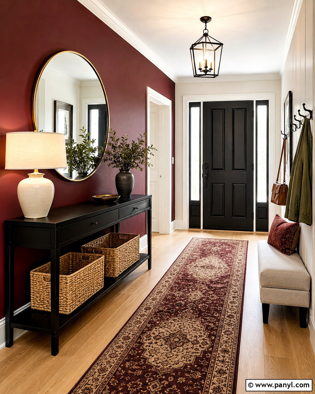 Wine Red Accent Wall In The Entryway - 20 Wine Red Accent Wall Ideas
