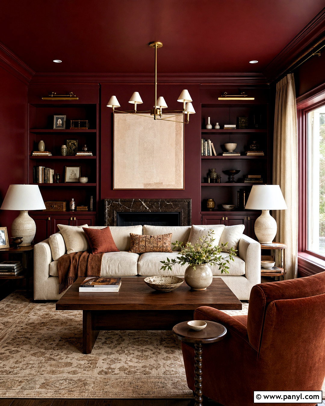 Wine Red Color Drenched Living Room - 20 wine red room ideas