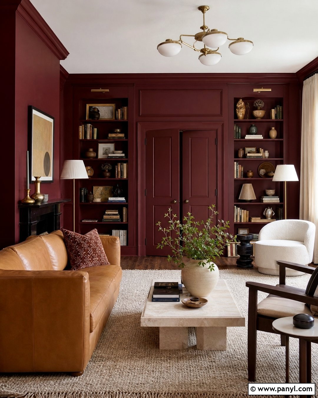 Wine Red Color-Drenched Living Room - 25 Wine Red Walls