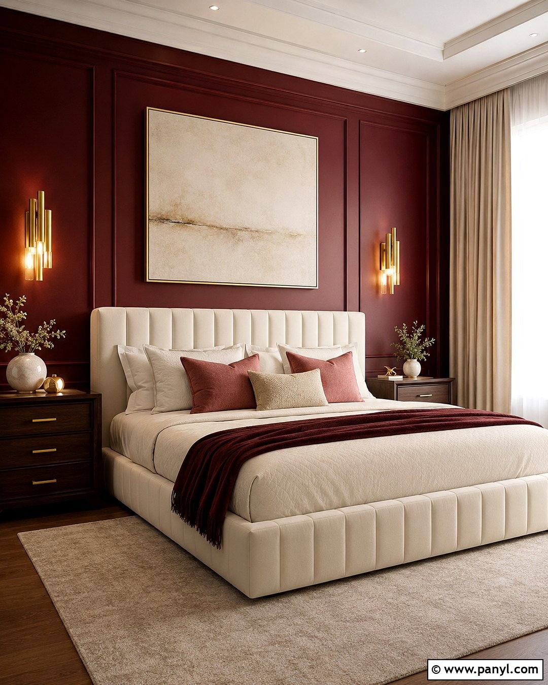 Wine Red Glam Bedroom Accent Wall - 20 Wine Red Accent Wall Ideas