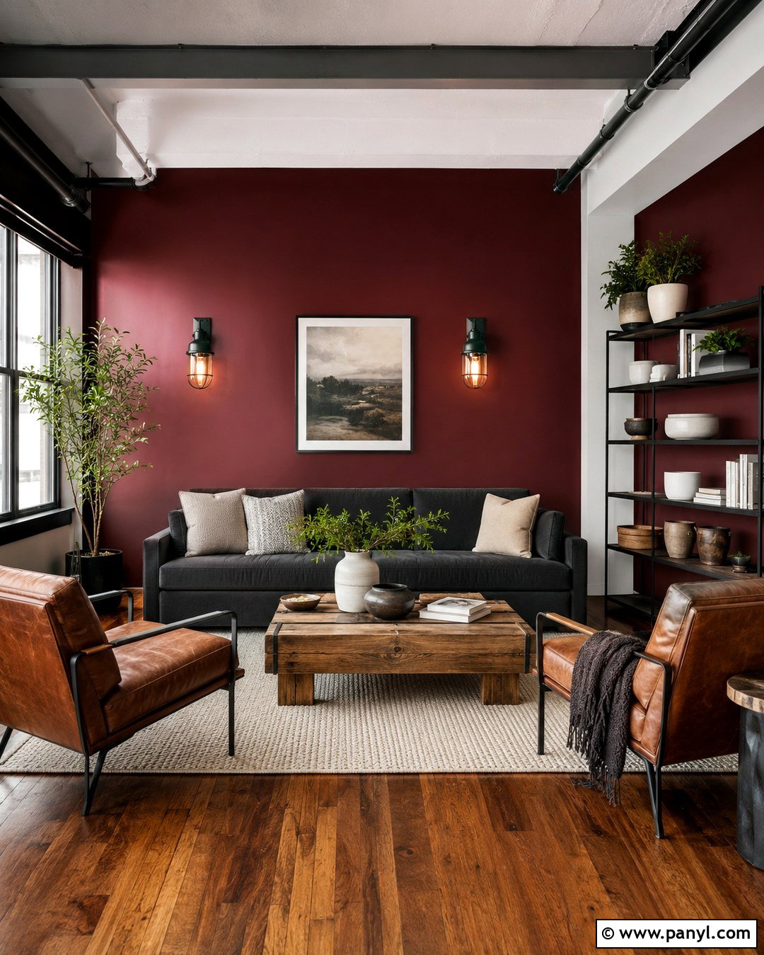 Wine Red Industrial Accent Wall - 20 Wine Red Accent Wall Ideas