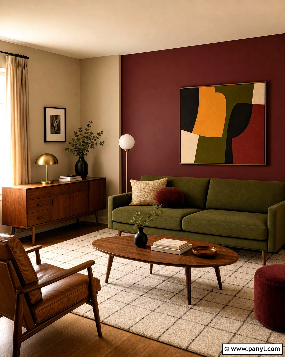 Wine Red Midcentury Living Room - 20 wine red room ideas