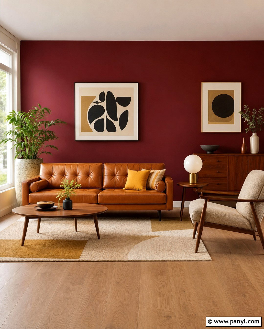 Wine Red Midcentury Modern Accent Wall - 20 Wine Red Accent Wall Ideas