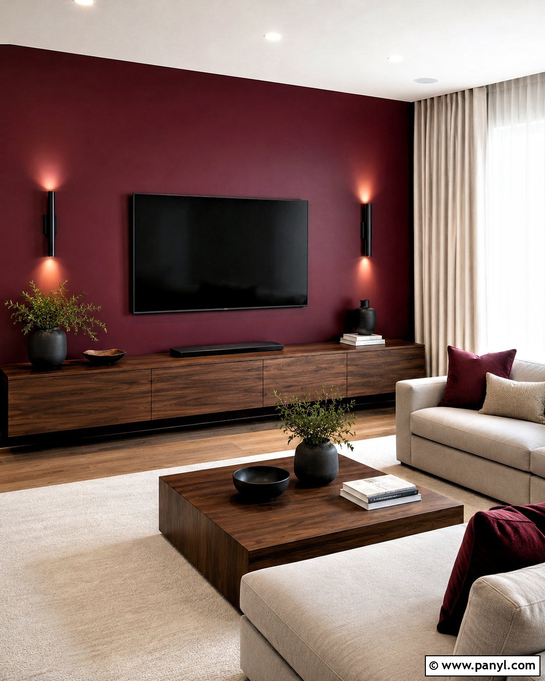 Wine Red TV Accent Wall - 20 Wine Red Accent Wall Ideas