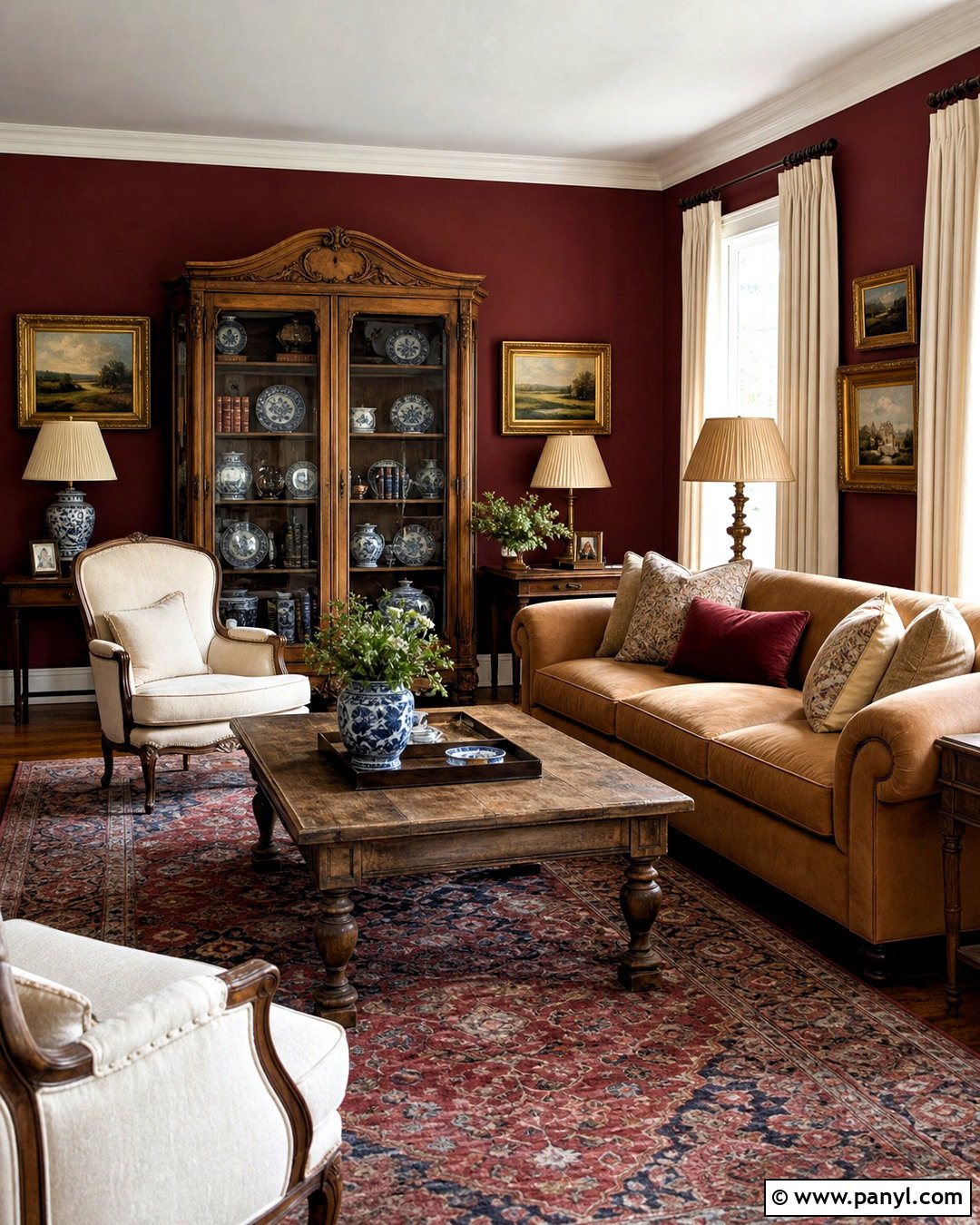 Wine Red Vintage Living Room - 20 wine red room ideas