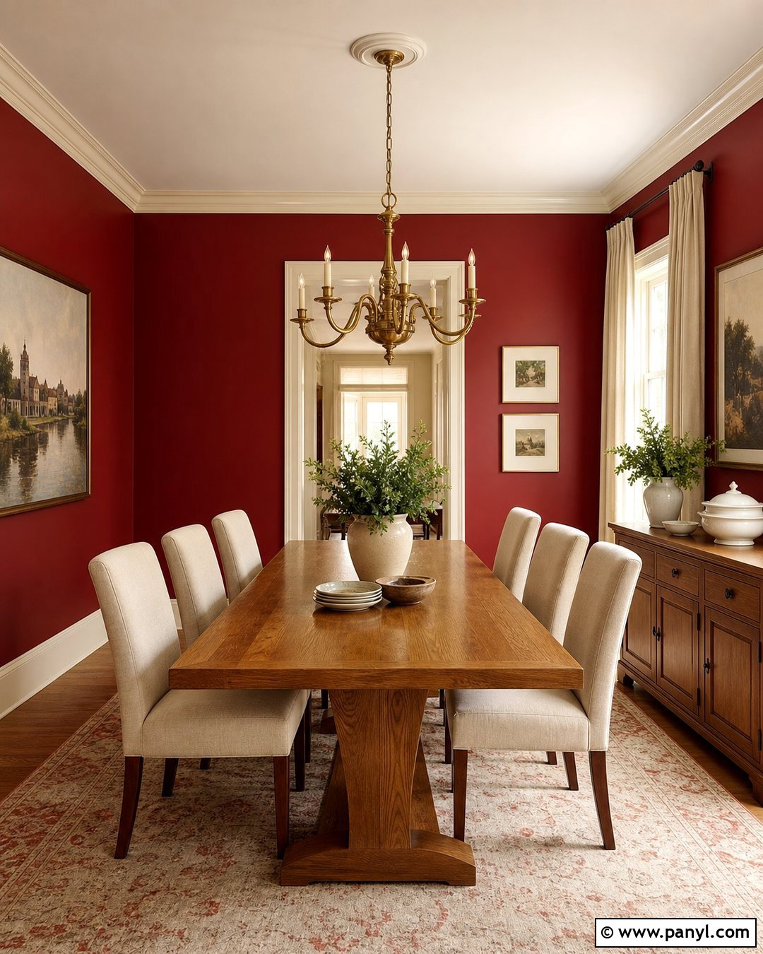 Wine Red Walls In A Dining Room - 25 Wine Red Walls