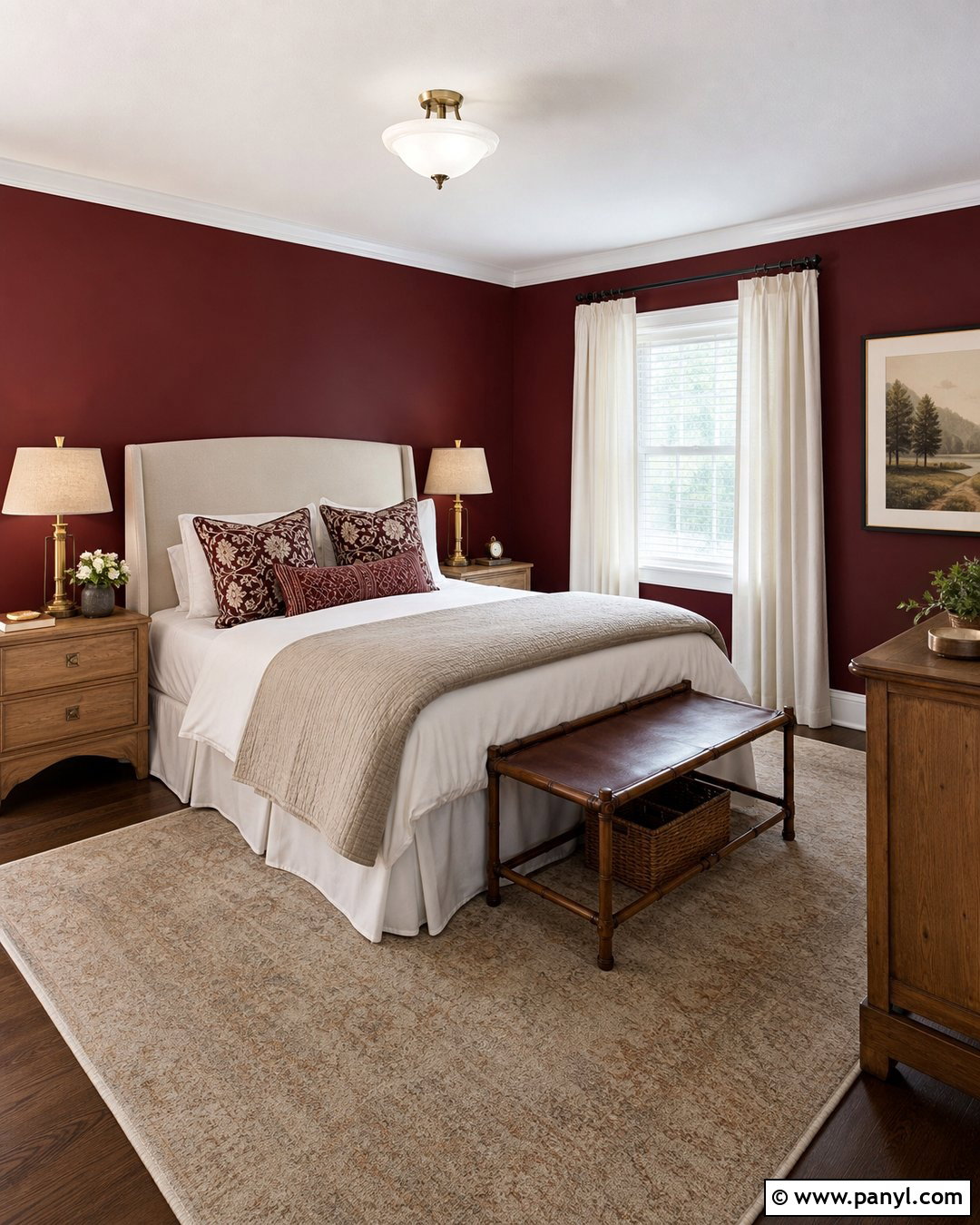 Wine Red Walls In A Guest Bedroom - 25 Wine Red Walls