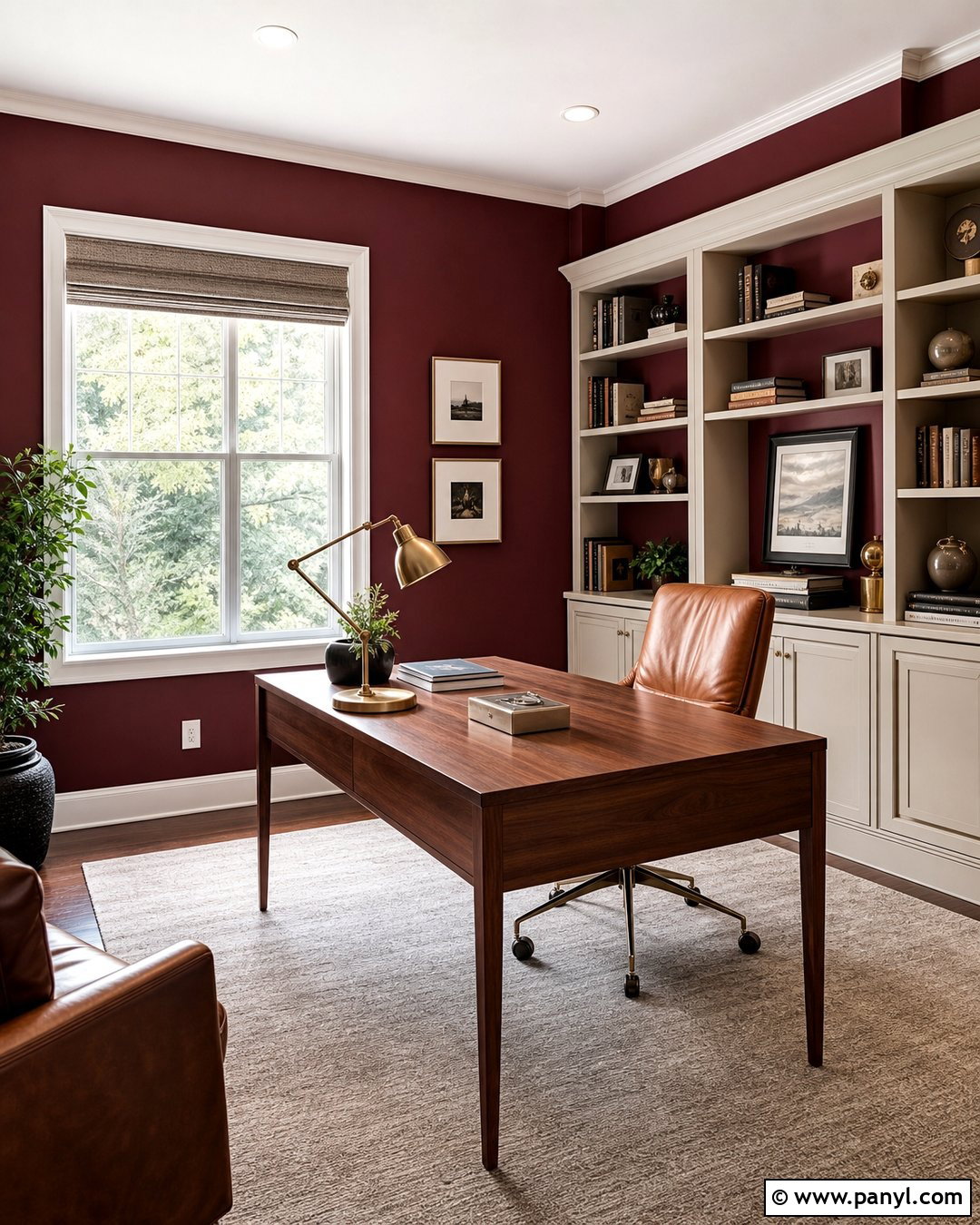 Wine Red Walls In A Home Office - 25 Wine Red Walls