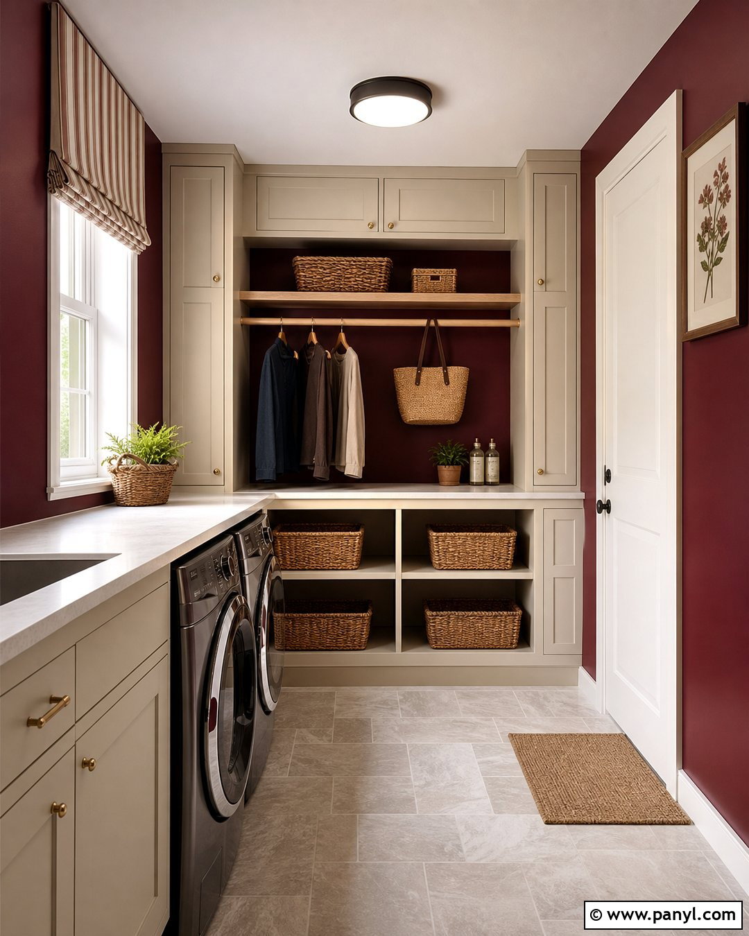 Wine Red Walls In A Laundry Room - 25 Wine Red Walls