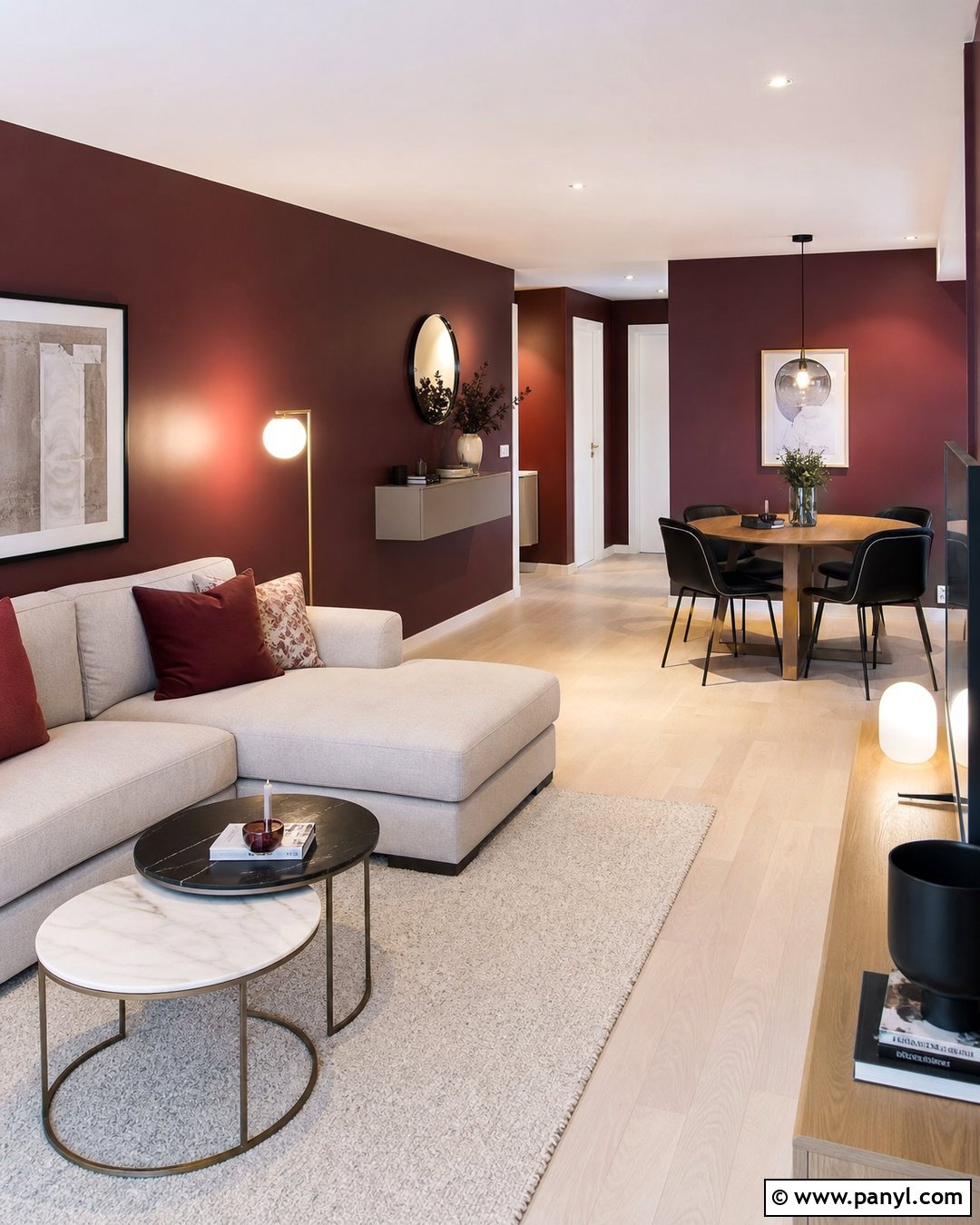 Wine Red Walls In A Modern Apartment - 25 Wine Red Walls