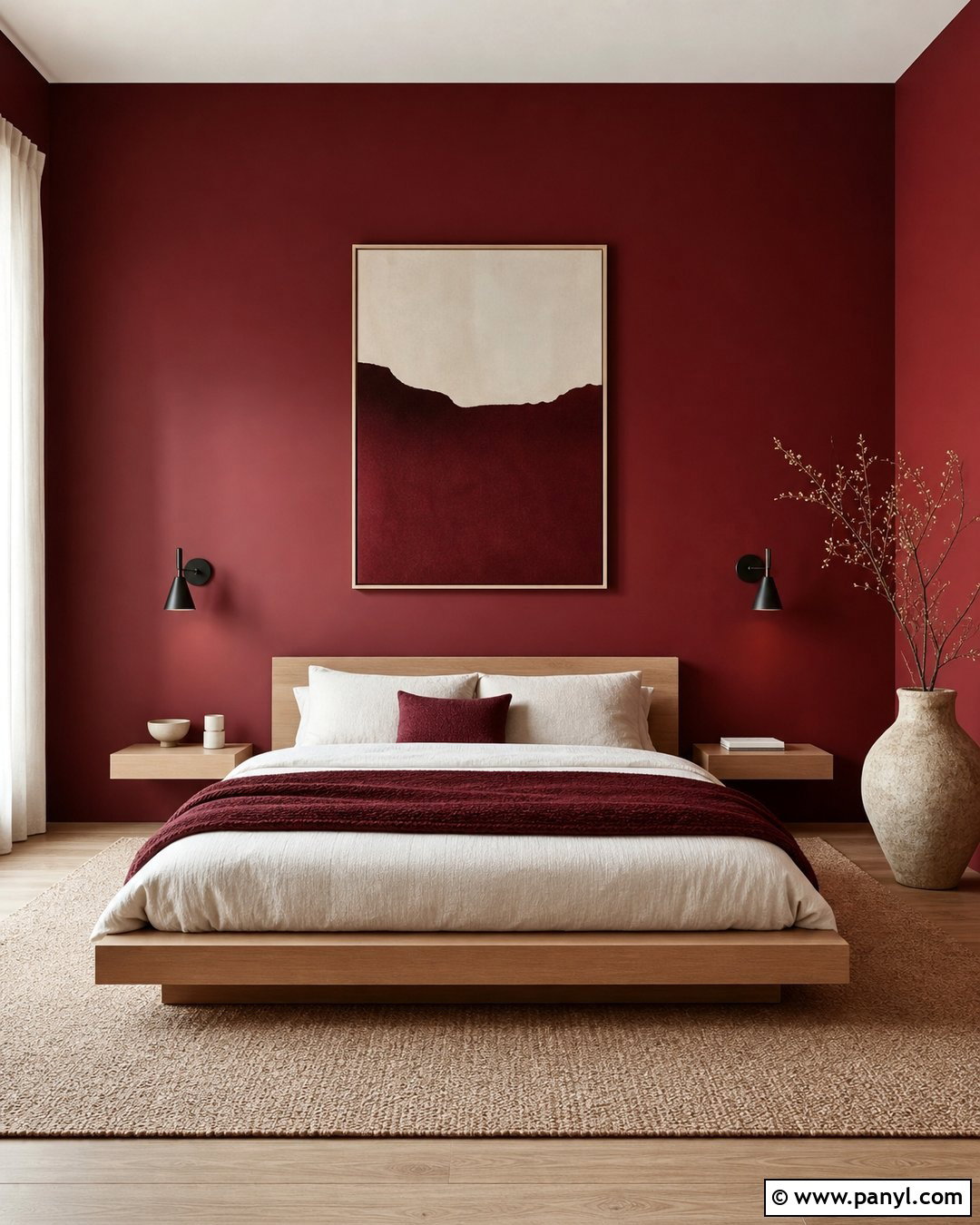 Wine Red Walls In A Modern Bedroom - 25 Wine Red Walls