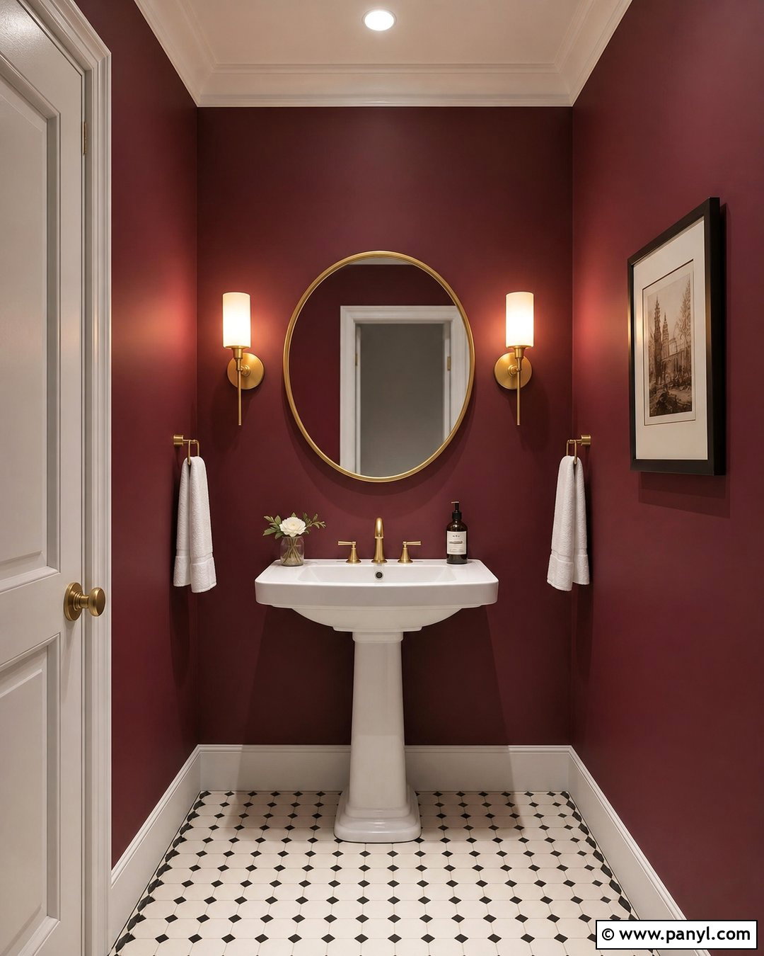 Wine Red Walls In A Powder Room - 25 Wine Red Walls
