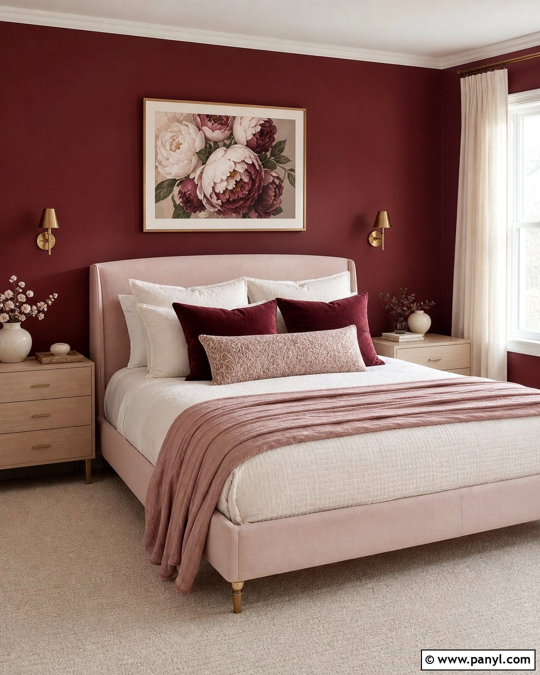 Wine Red Walls With Blush Pink - 25 Wine Red Walls