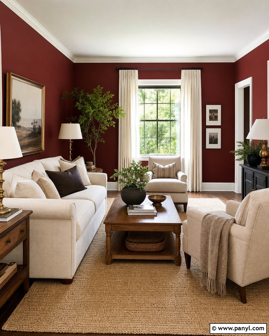 Wine Red Walls With Cream Furniture - 25 Wine Red Walls
