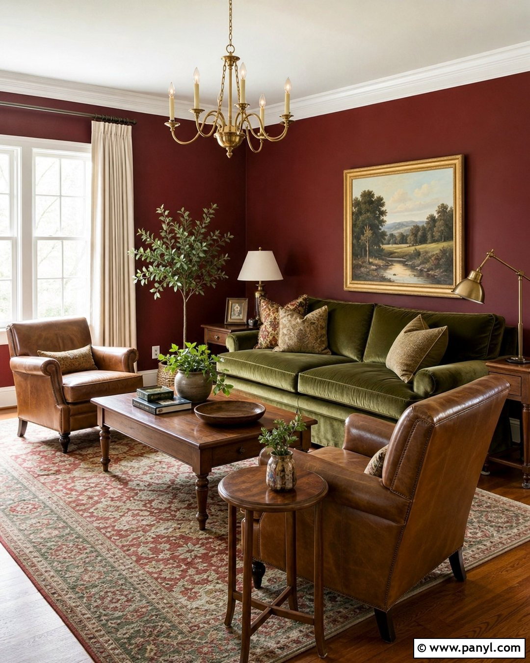 Wine Red Walls With Olive Green - 25 Wine Red Walls