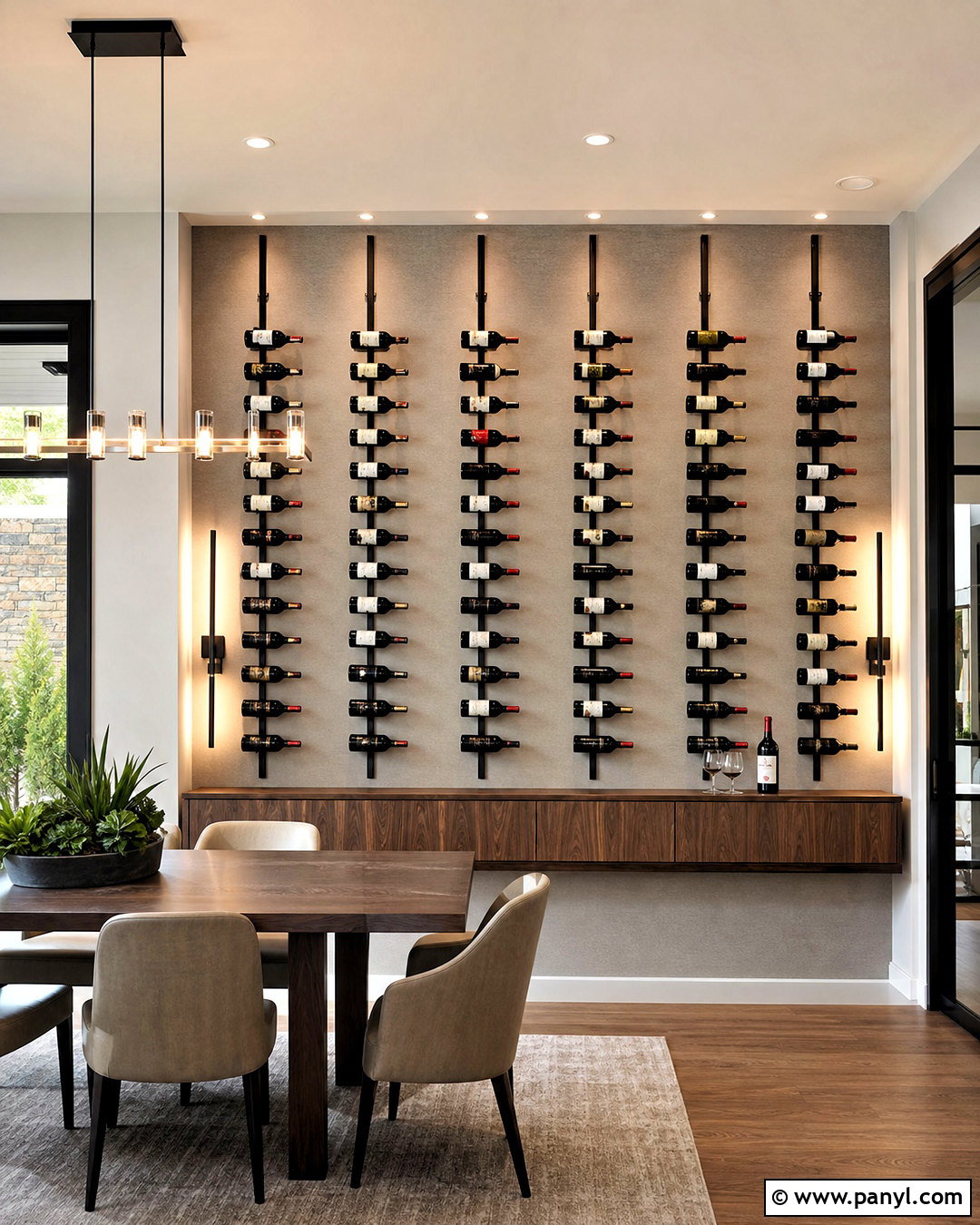 Wine Wall With Vertical Bottle Columns - 20 wine display wall ideas