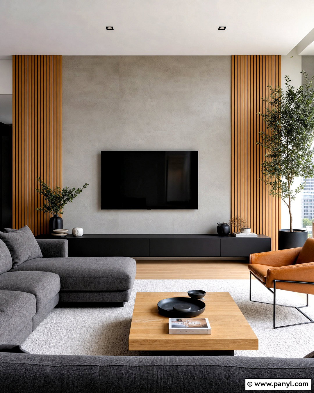 Wood And Concrete TV Wall - 20 wood behind tv on wall ideas