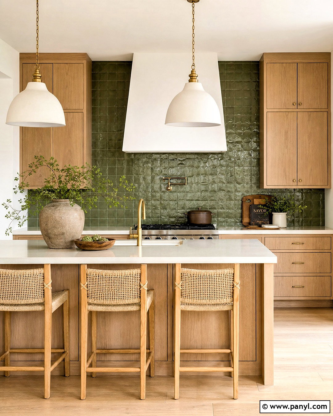 Wood Cabinets With Green Backsplash Color Scheme - 20 kitchen ideas color schemes