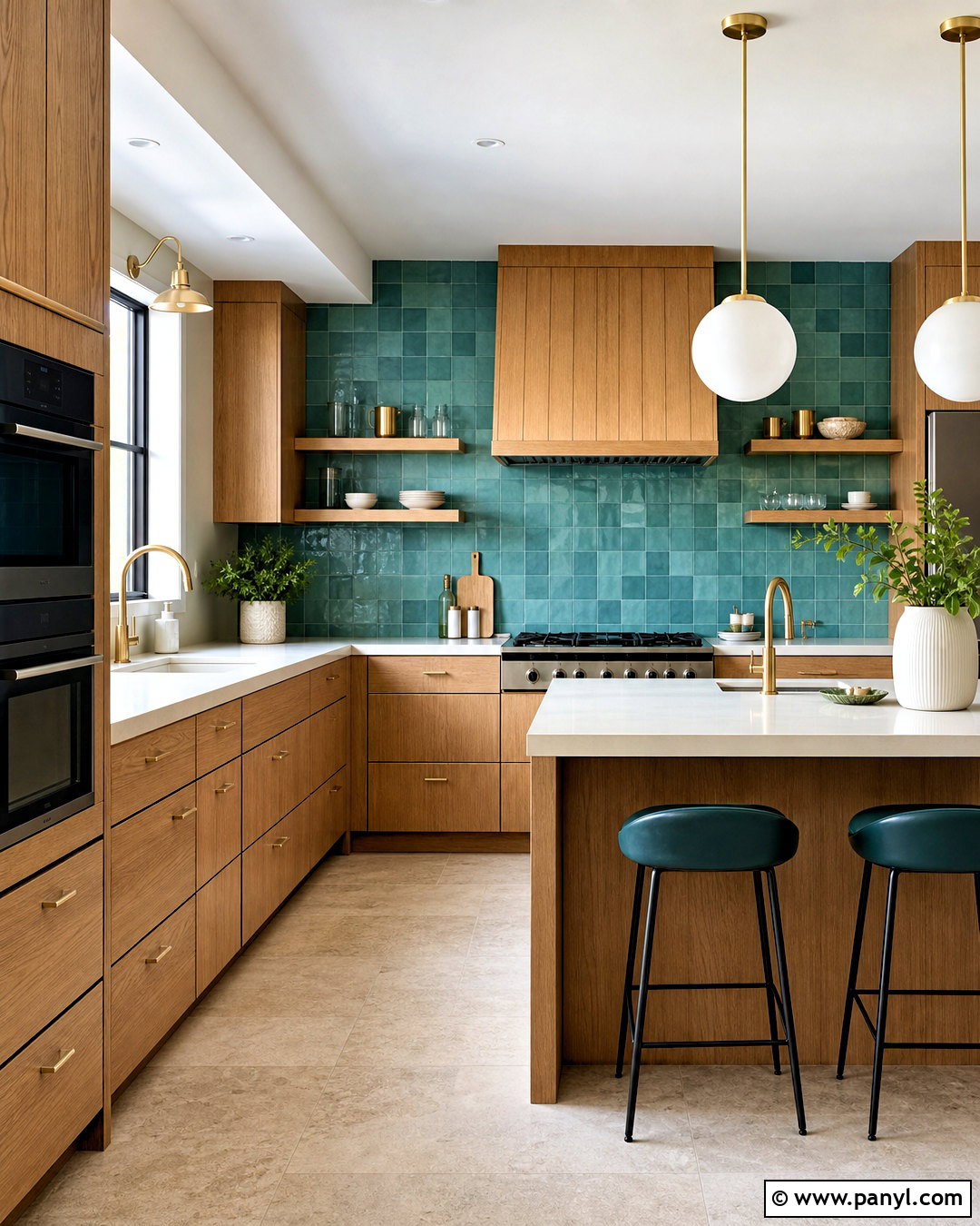 Wood Kitchen With Blue Green Backsplash - 20 green blue kitchen ideas