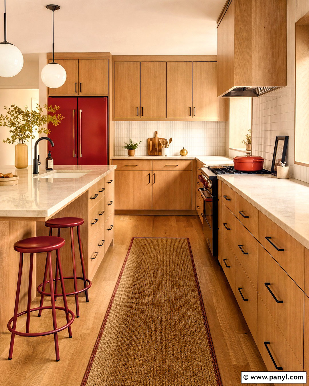 Wood Kitchen With Red Accents - 20 kitchen with red accents