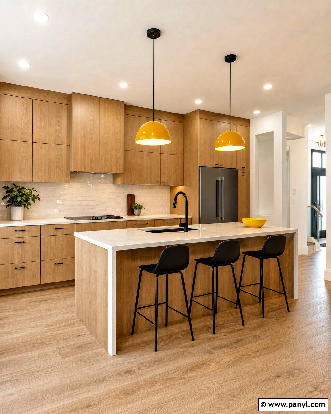Wood Kitchen With Yellow Pendant Lights - 20 kitchen with yellow accents