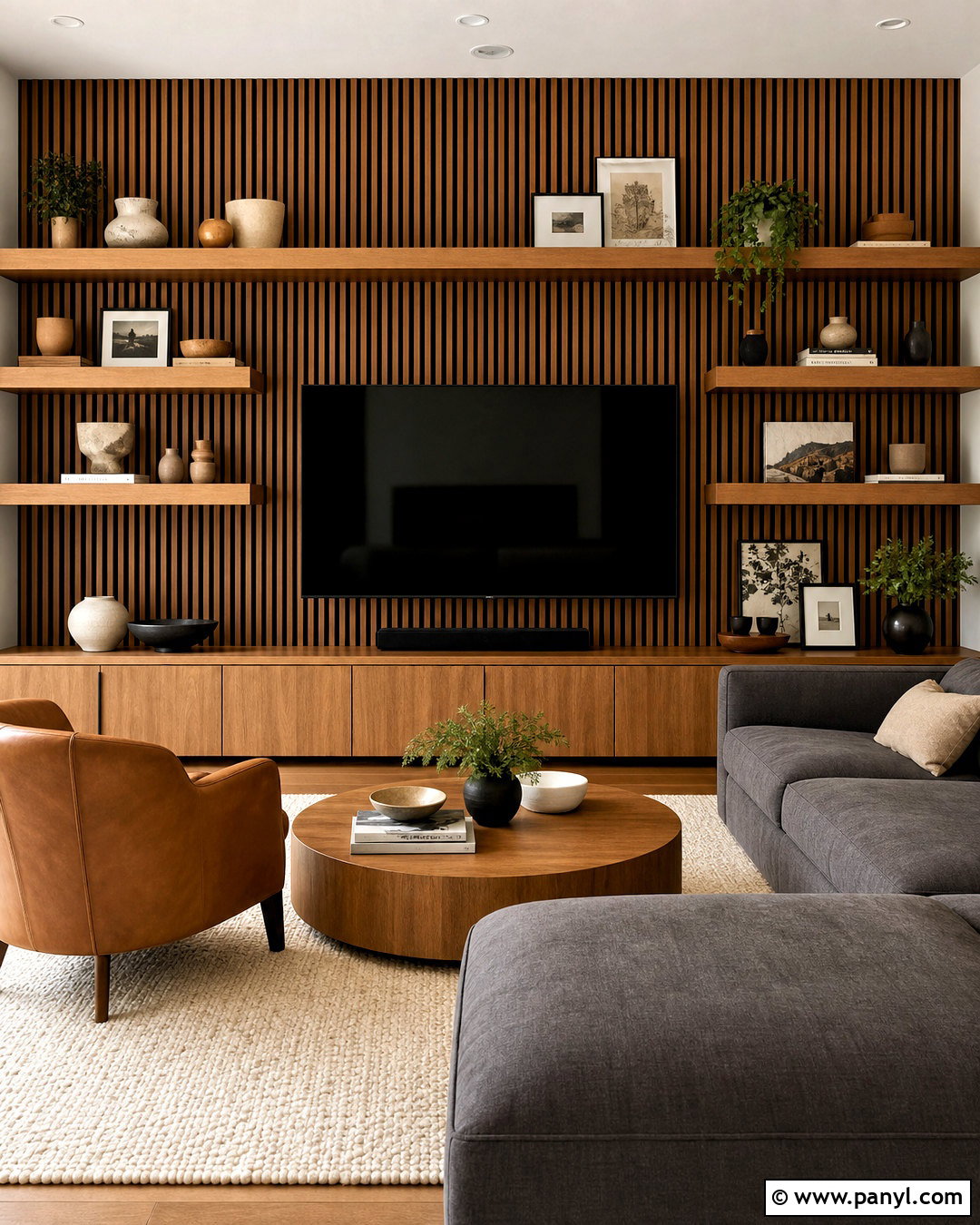 Wood Slat Accent Wall With Shelves - 20 wood accent wall living room ideas